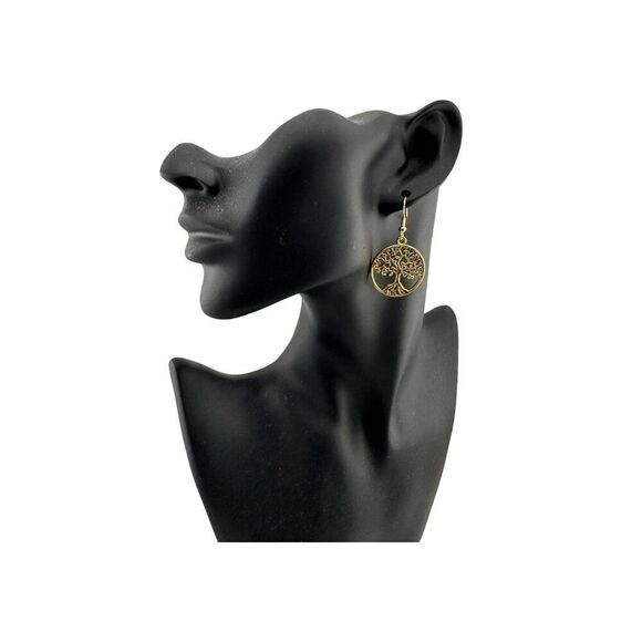 Tree of Life Earrings Gold Plated French Hook Ear Wires - Picture 3 of 6